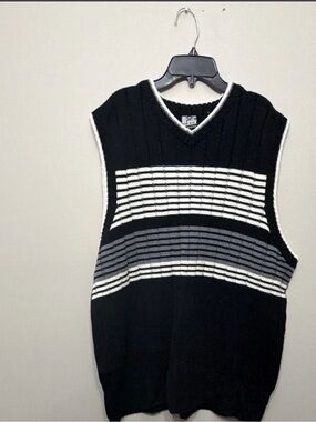 Mens Raw Blue V-Neck Striped Knit Sweater Vest